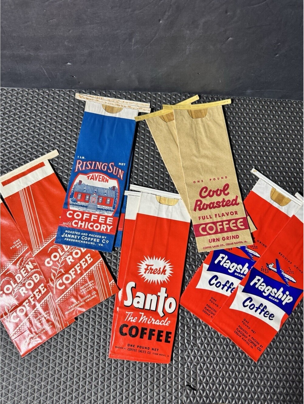 1960s Paper Coffee Bags 10pc Colorful Advertising Graphics Unused 1-lb Bags MCM
